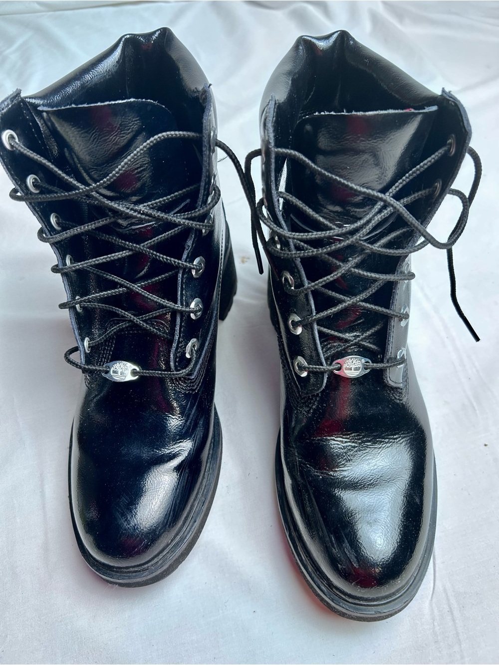 Timberland Black Lesther glossy Lace-Up Combat Boots 9.5
